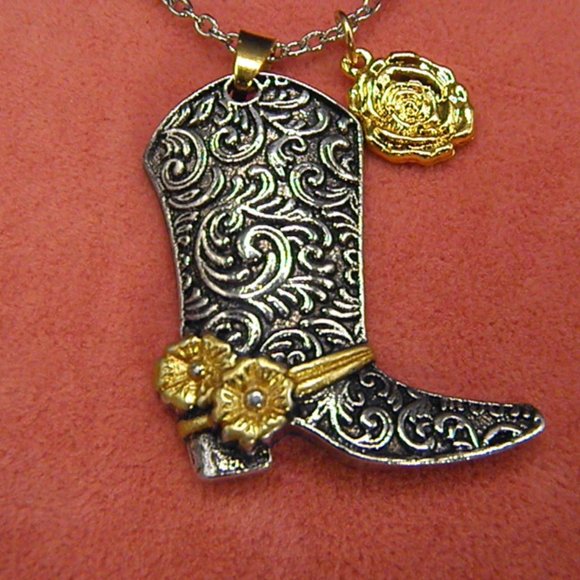 "Country Rose" Western Boot Pendant Necklace - Picture 6 of 9
